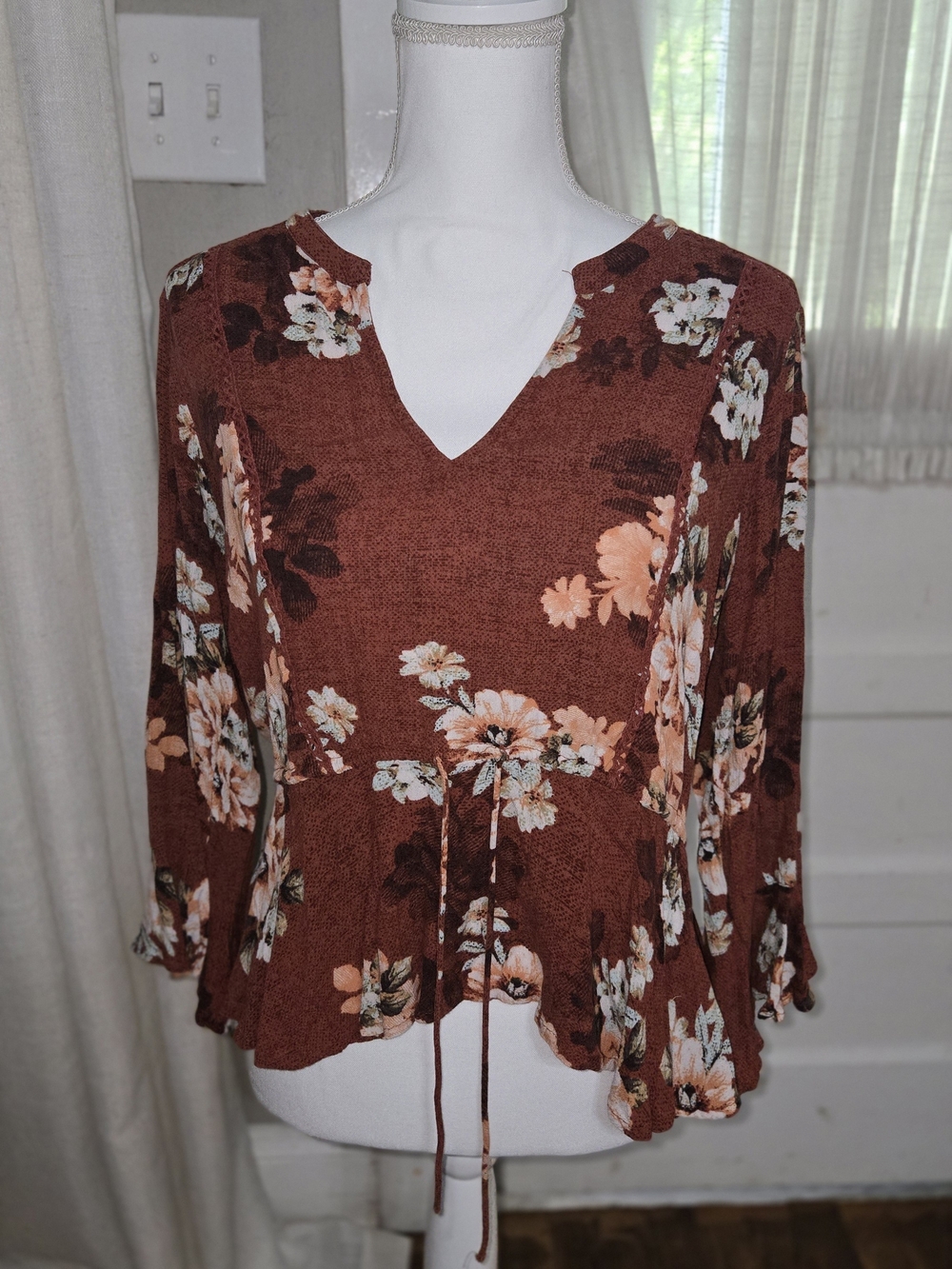 Maurices Rust Floral V-Neck Peplum Tunic